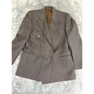 Europa Collection Mens 38 Double-Breasted Gray Blazer Brown Lining